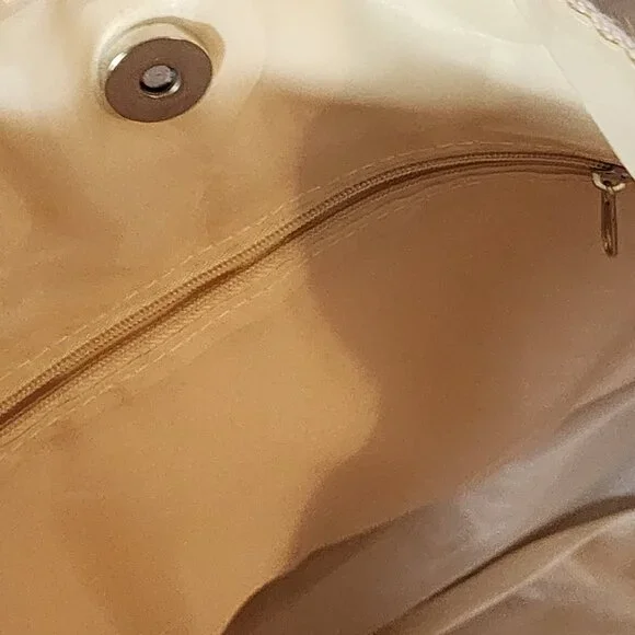 Ulta Beauty Linen Silver PVC Trimmed Poly Lined Quilted Snap Closure Tote Bag - Picture 12 of 16